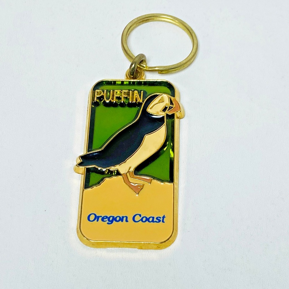 Vintage 70s 80s Oregon Coast Puffin‎ Bird Key Chain Souvenir Metal Plastic VG